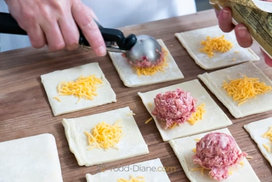 adding sausage meat filling