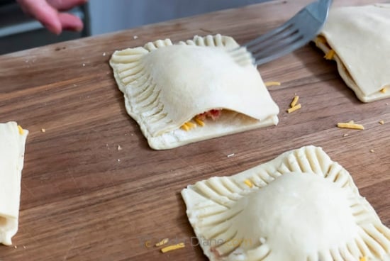 crimping edges of puff pastry with fork