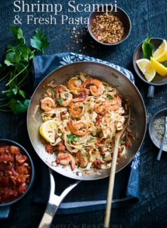 Homemade Pasta with Shrimp Scampi Recipe | @whiteonrice