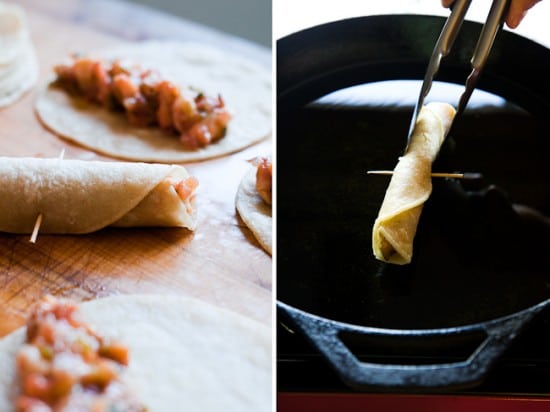 frying shrimp taquitos 