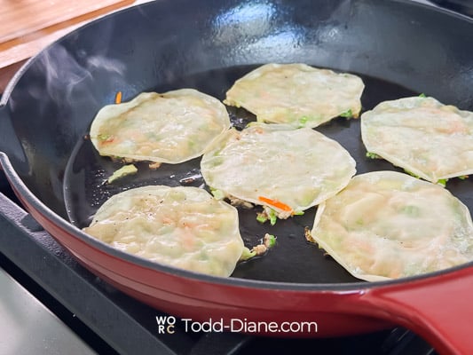 dumplings faced down on skiller