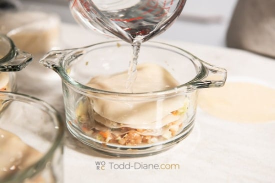 adding water to dish