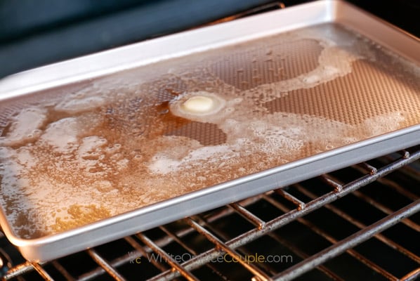 melted butter on sheet pan