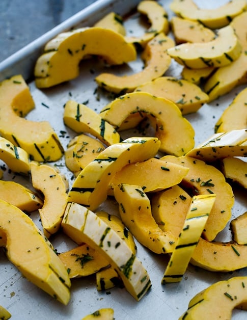 raw cut seasoned squash 