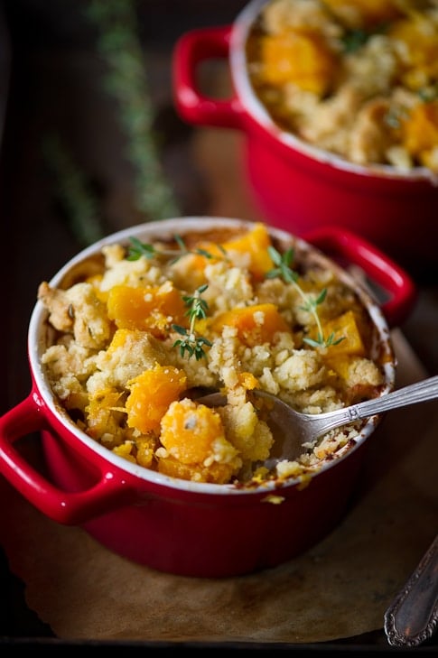 Delicious Butternut Squash Crumble Casserole in a baking dish