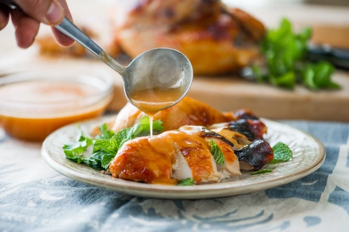 Sriracha Roast Chicken Recipe with Sriracha Gravy from White on Rice Couple