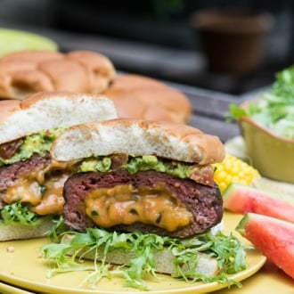 Jalapeño Cheddar Stuffed Burger halved