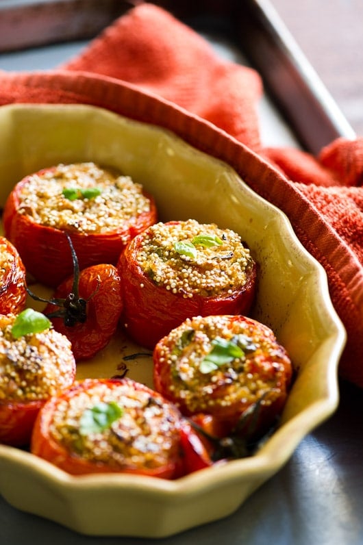 Vegetarian stuffed tomatoes with quinoa and tofu | @whiteonrice