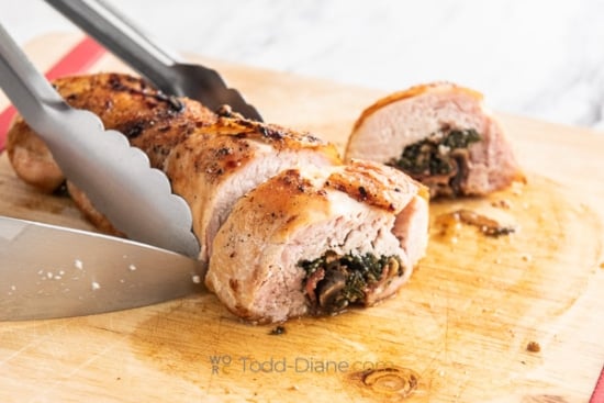slicing stuffed turkey breast