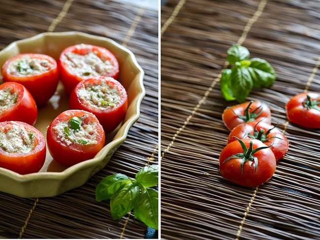 Vegetarian stuffed tomatoes with quinoa and tofu 