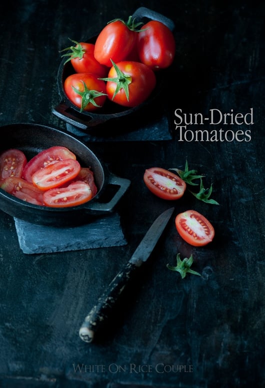 sun dried tomatoes placed in skillet dishes