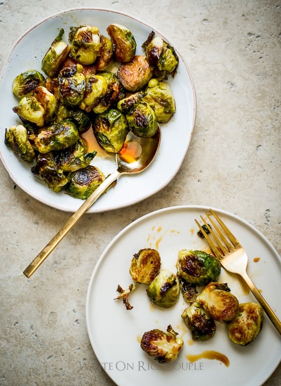 Roasted Brussels Sprouts Recipe with Teriyaki Glaze on a plate