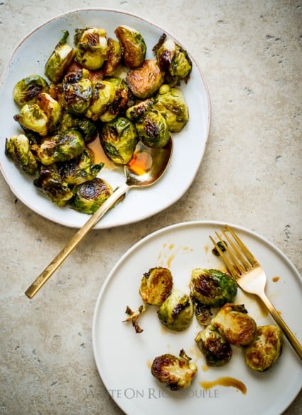 Teriyaki Glazed Brussels Sprouts on a plate