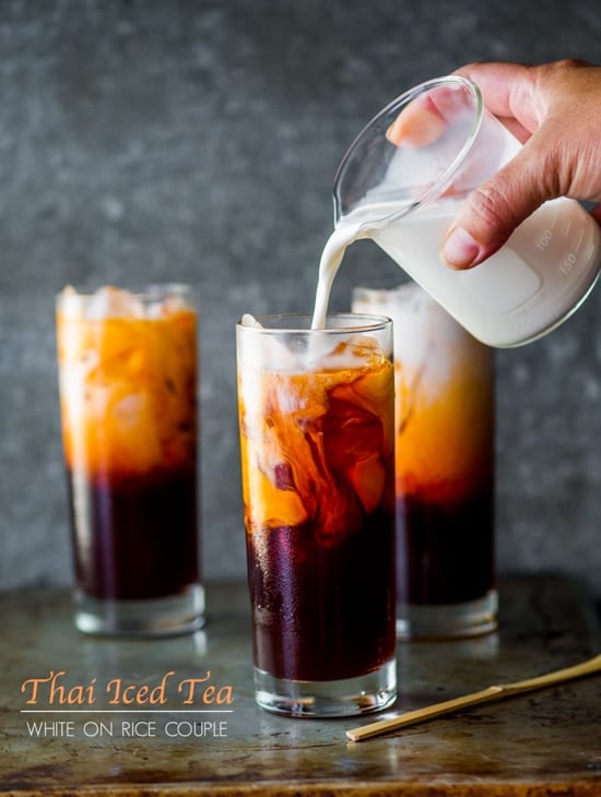 Easy Thai Tea half and half pouring into glass