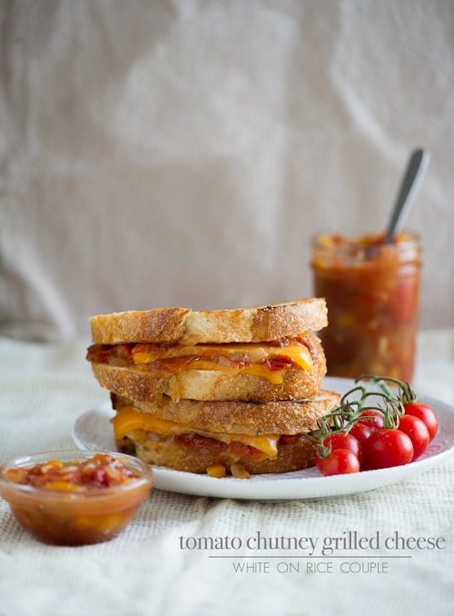 tomato chutney grilled cheese on plate 