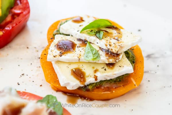 pesto and cheese tomato flight