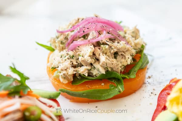 tuna salad heirloom tomato flight