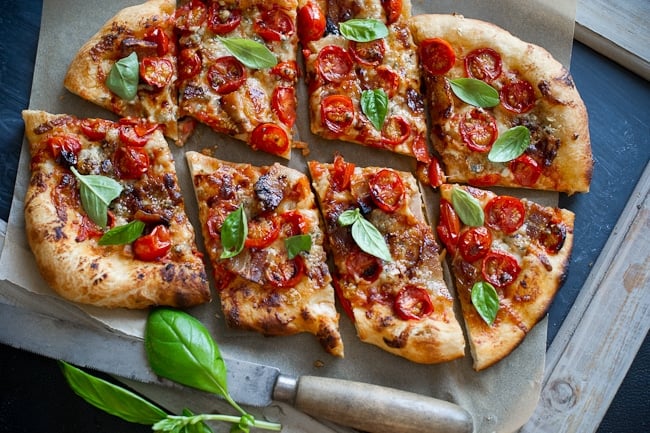 Tomato Bacon Pizza with Homemade Pizza Dough | White On Rice Couple