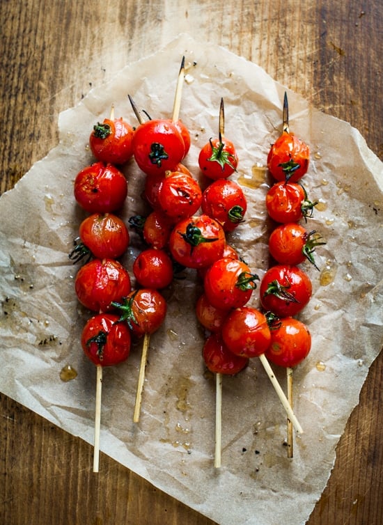 Grilled Tomato Skewers "Lollipops" Toasts on WhiteOnRiceCouple.com