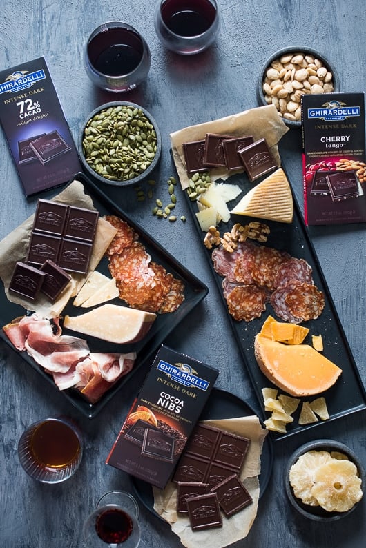 Ultimate Cheese & Charcuterie Platter Pairing with Dark Chocolate on a platter