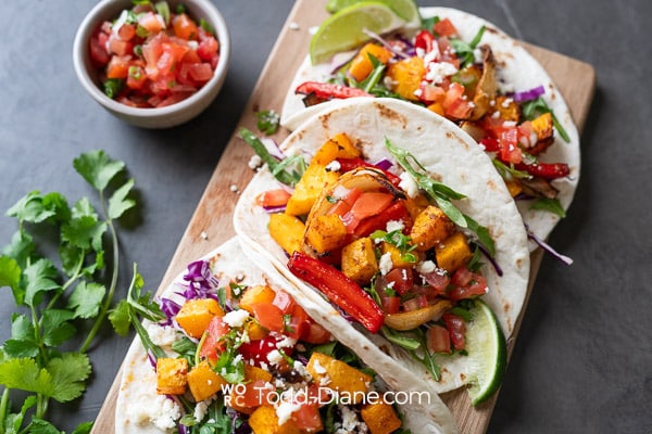 plate of butternut squash fajita tacos vegetarian