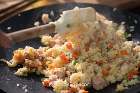 stirring fried rice
