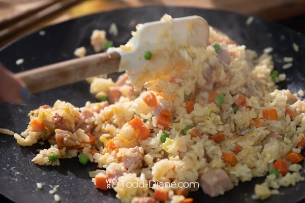 stirring fried rice