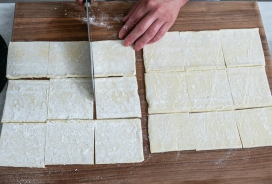 cutting pastry dough into squares