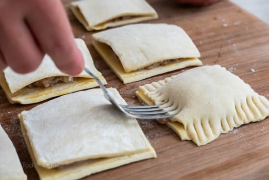crimping edges of dough