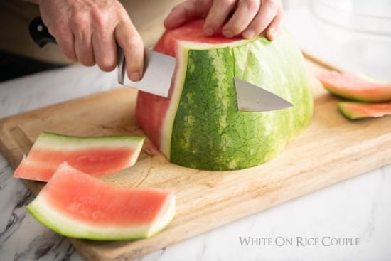 trimming watermelon rind