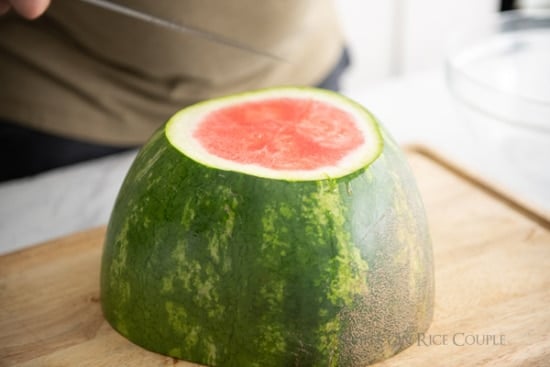 Watermelon half with top sliced off