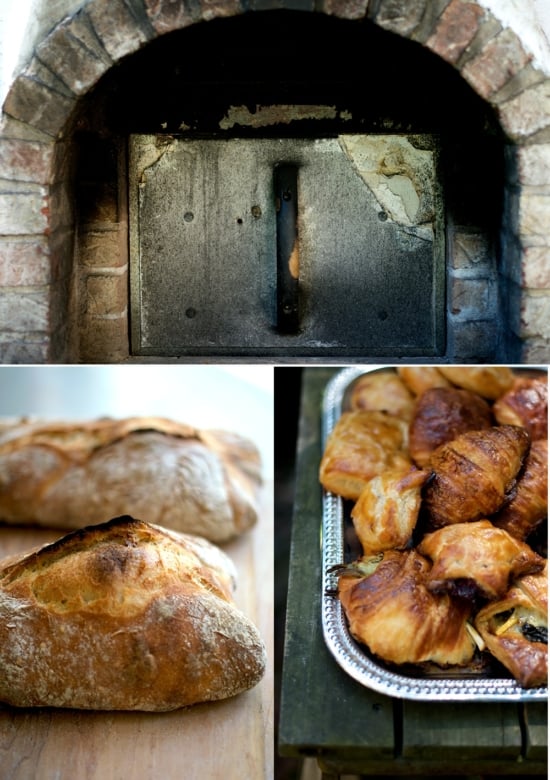 Wood burning oven and breads cook in the oven
