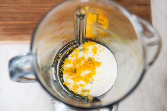 zest and sugar in blender
