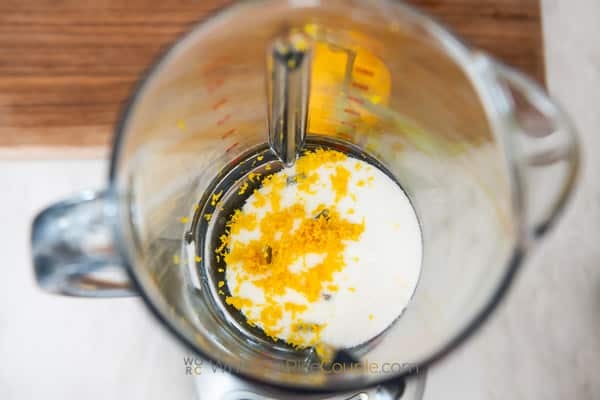 zest and sugar in blender