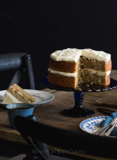 Olive Oil Zucchini Cake Recipe with Lemon Cream Cheese Buttercream Frosting from @whiteonrice