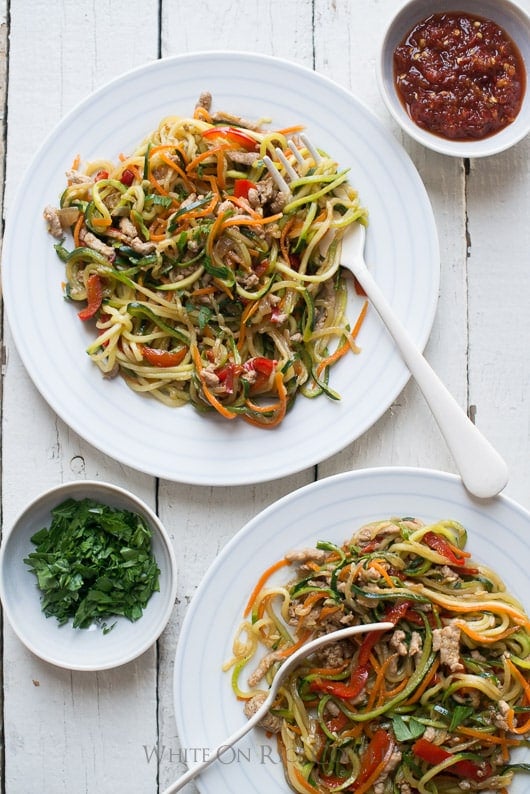 Healthy Zucchini Noodle Chow Mein on a plate