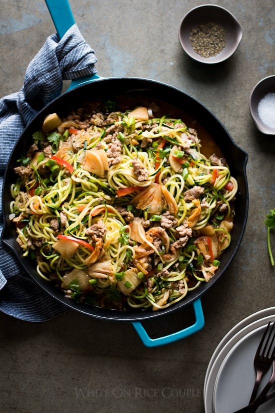 Korean Zucchini Noodles with Pork and Kimchi Noodles | WhiteOnRiceCouple.com