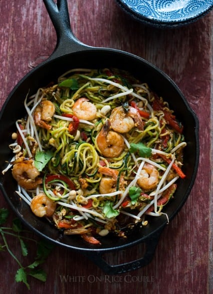 Healthy Zucchini Noodle Pad Thai Recipe in a pan